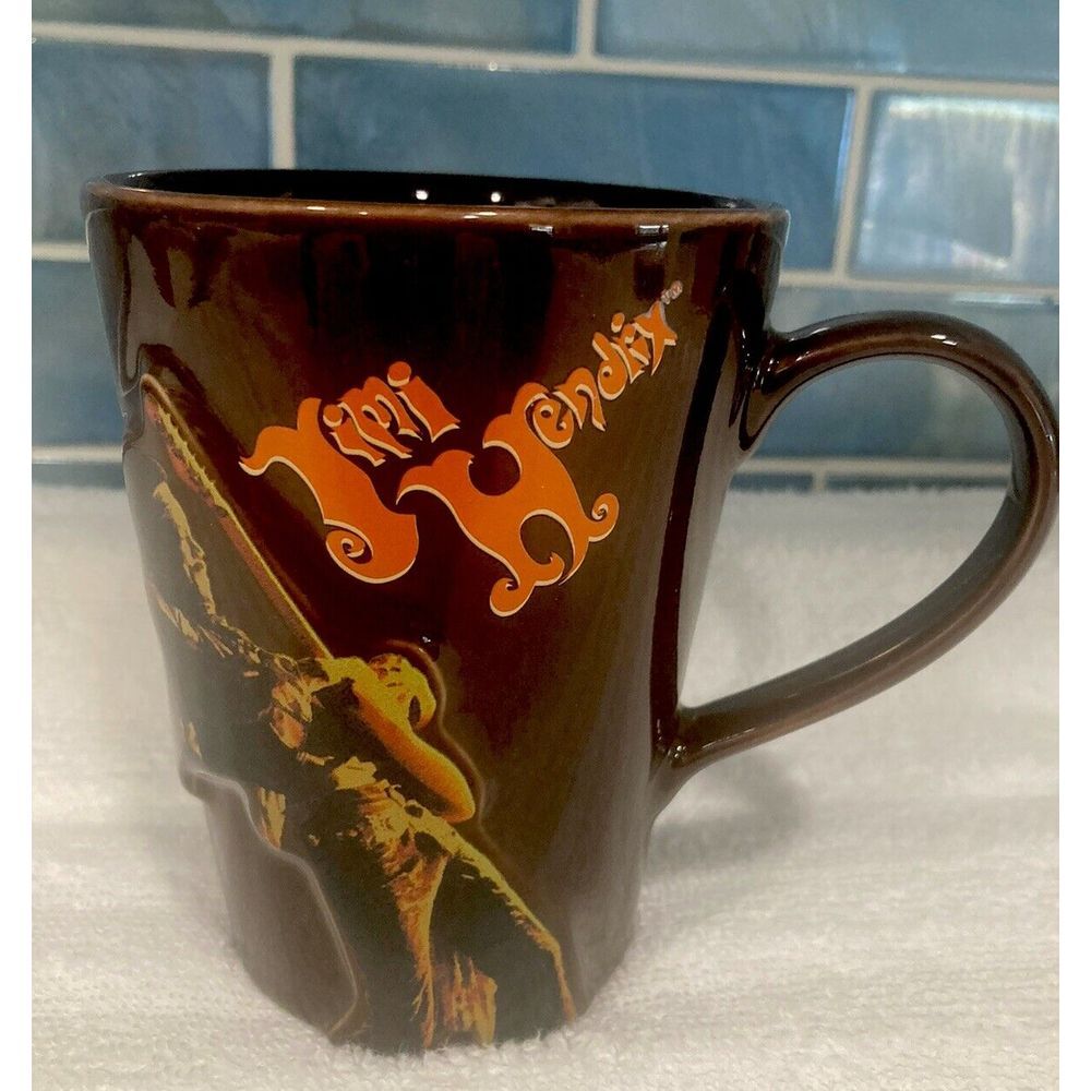 Jimi Hendrix Voodoo Child Brown Embossed 3D Coffee Mug Authentic Hendrix LLC EUC